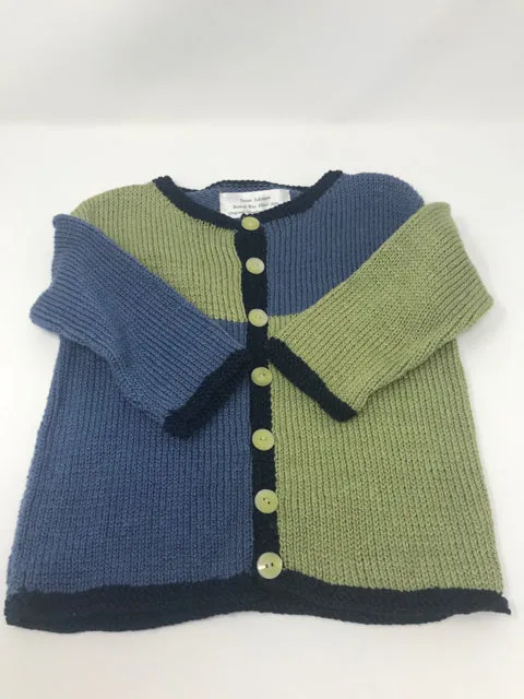 3-4 Y Slate Blue & Green Colorblock Cotton Knit Cardigan