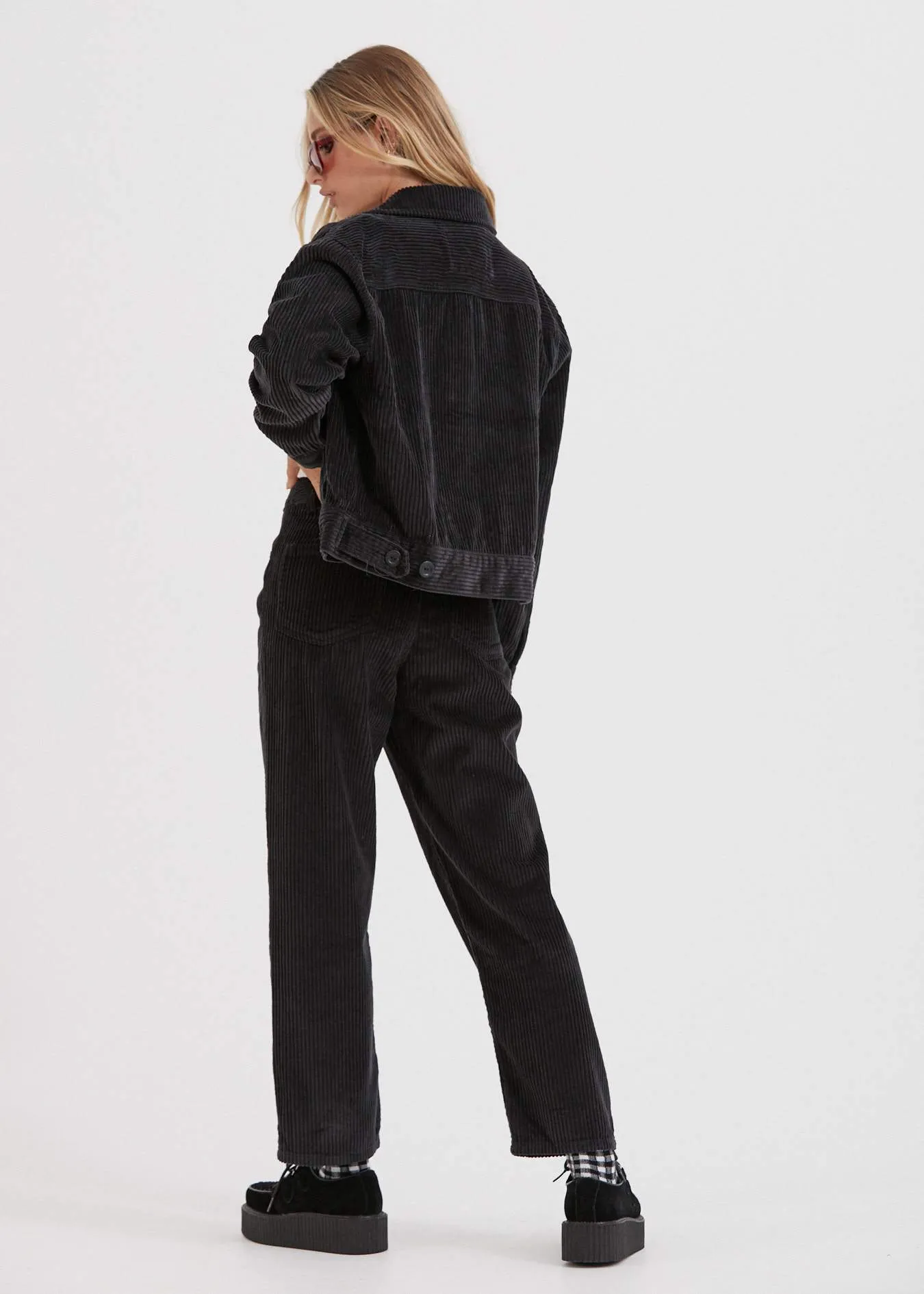 Afends Womens Shelby - Corduroy High Waist Wide Leg Pants - Raven