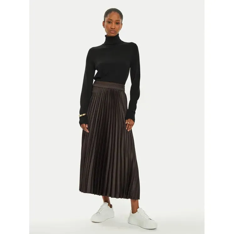 AGENTE1 Pleated Jersey Midi Skirt Dark Brown