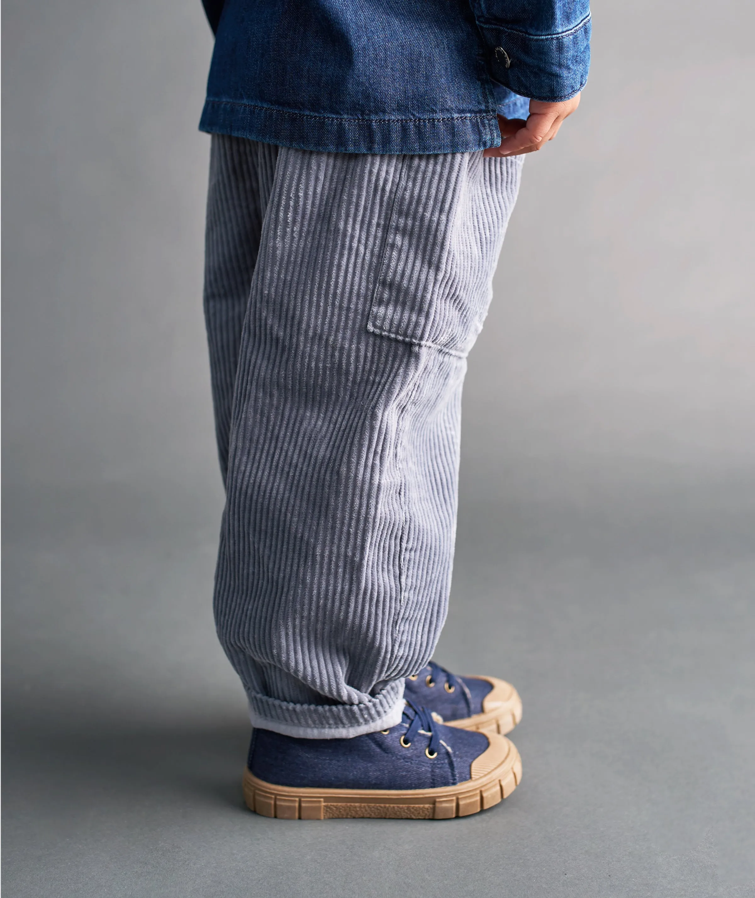 Barrel Leg Cord Trouser - Blue Grey