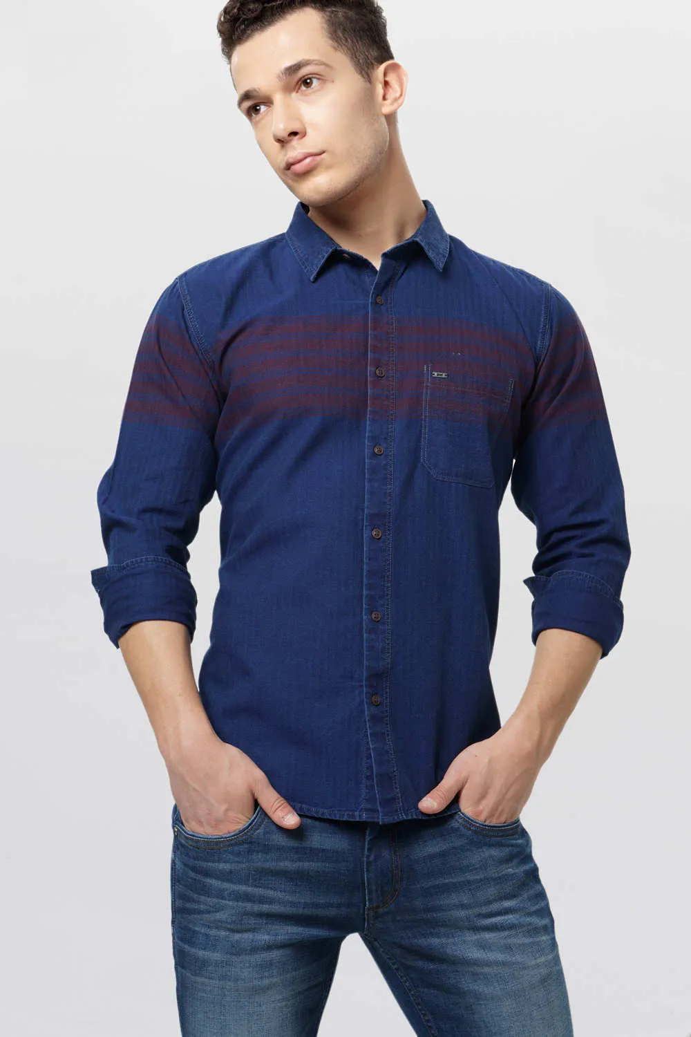 Basics Slim Fit Engineering Stripes Shirt