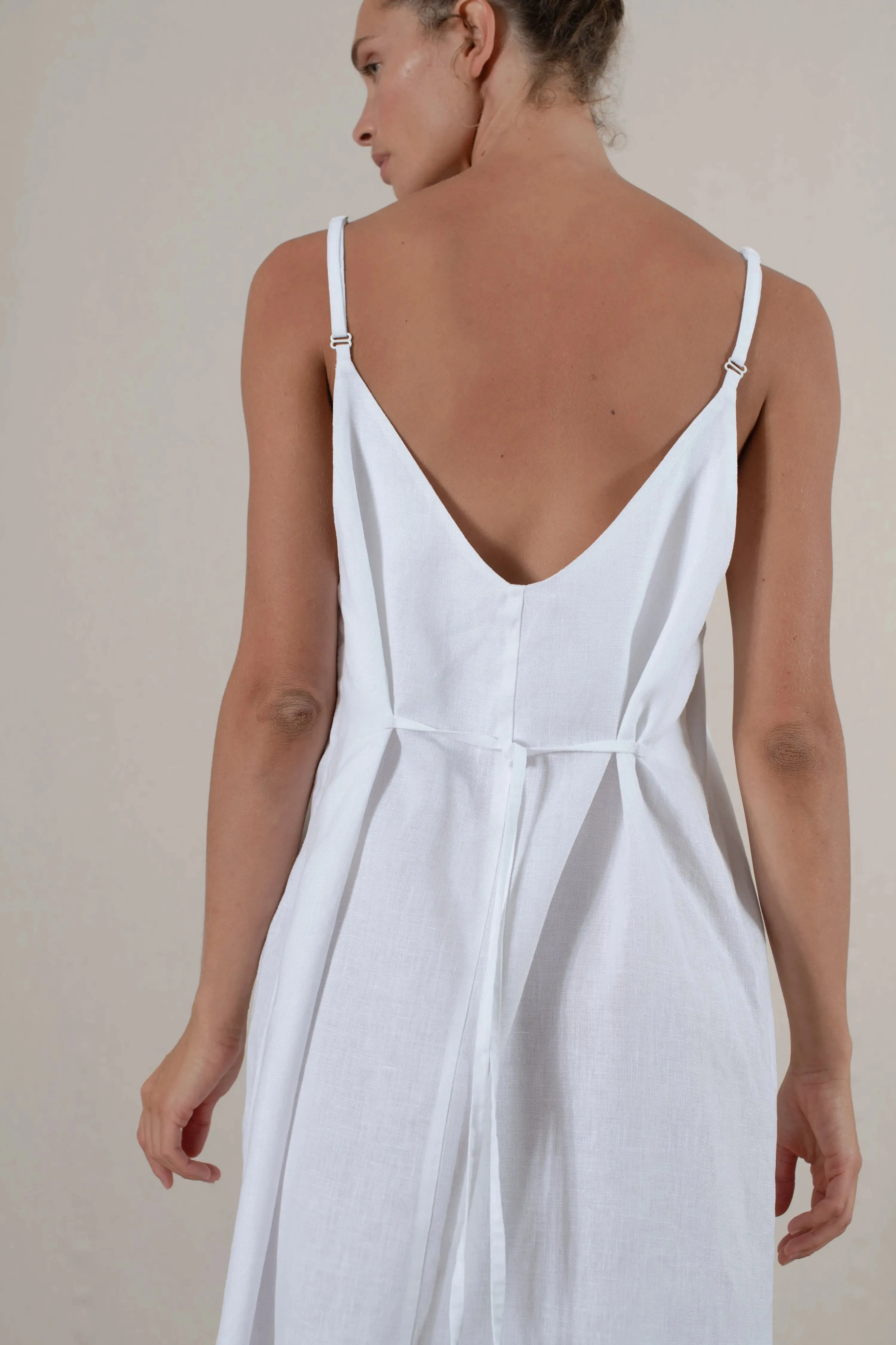 Basique Linen Slip Dress White