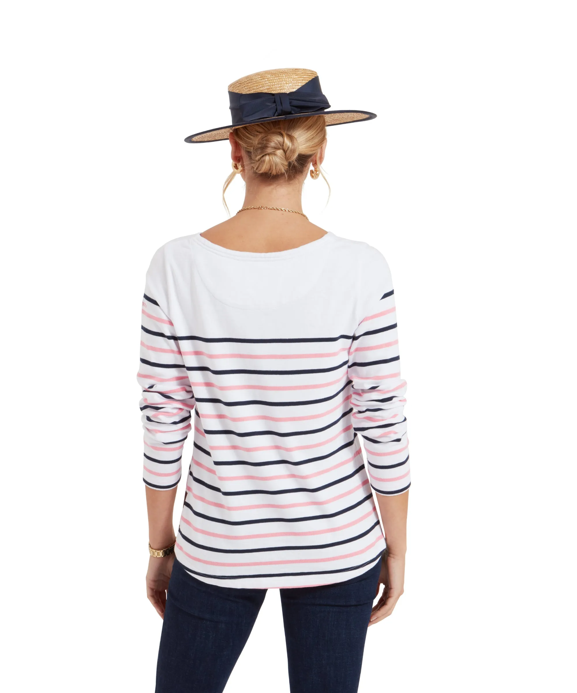 Beauport Top - White/Navy/Flamingo Stripe