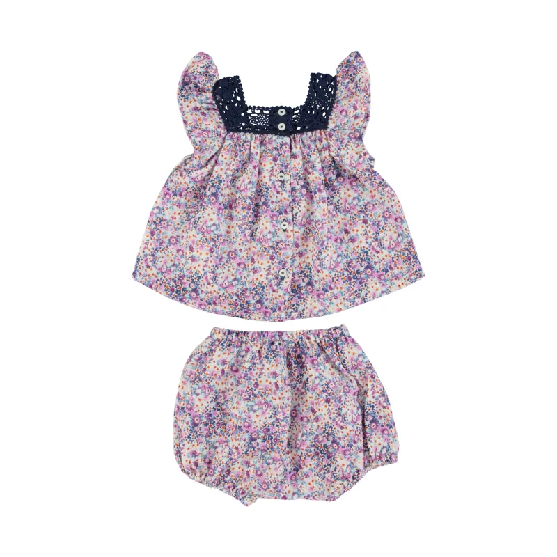 Bebe Organic Floral Baby Top and Bloomers Set with Crochet Detail