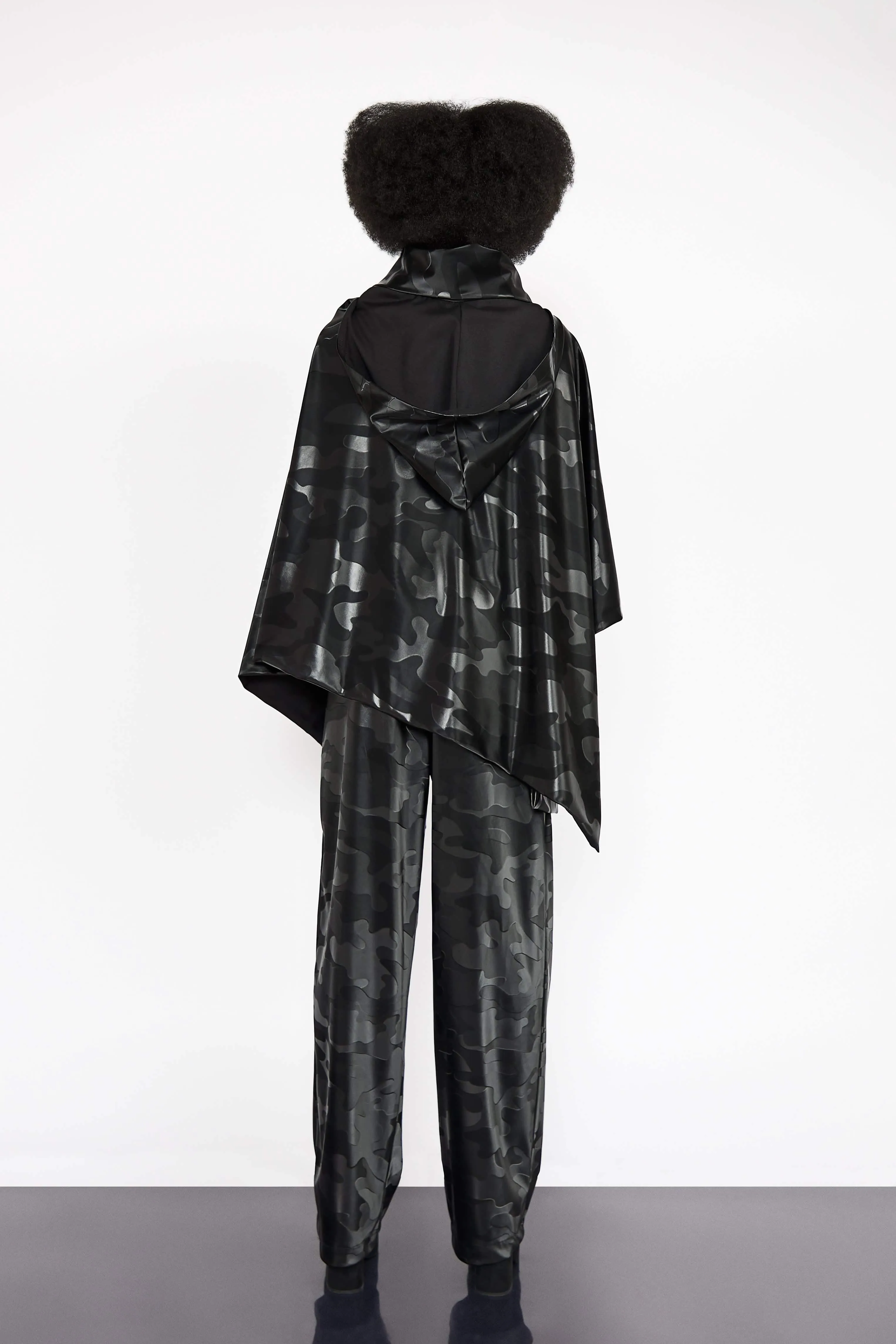 Black Camo Vegan Leather Poncho and Trousers Set