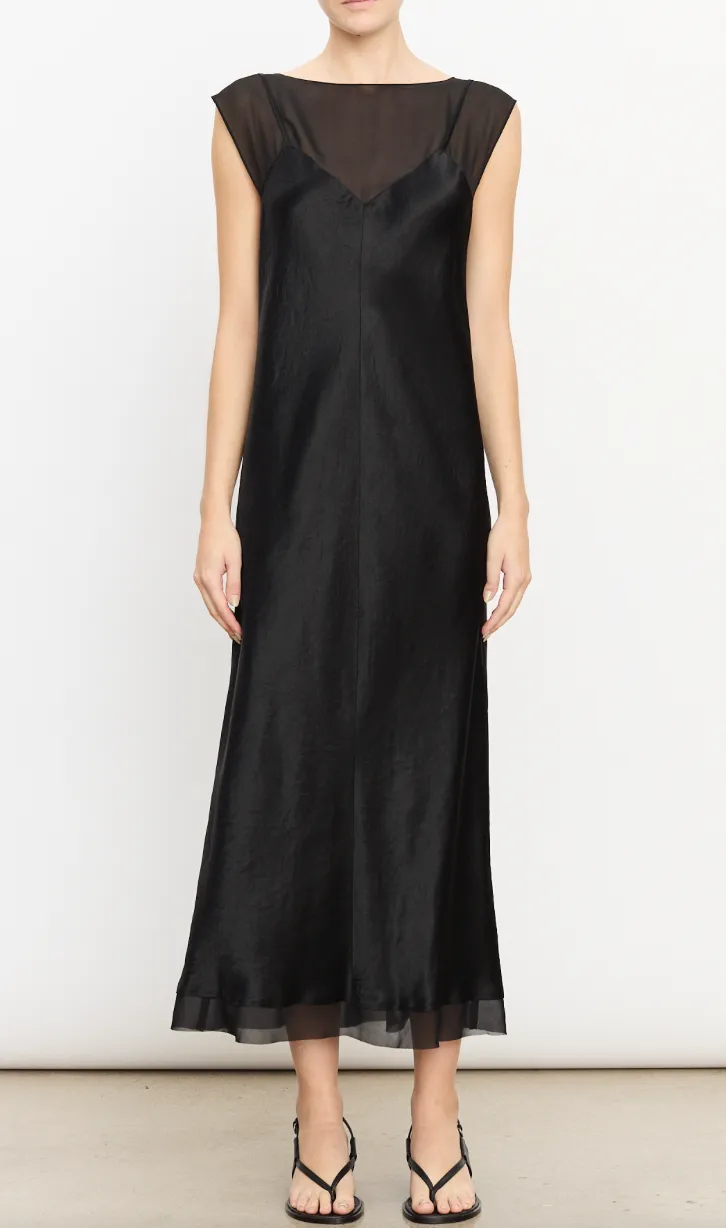 Black Chiffon Layered Slip Dress