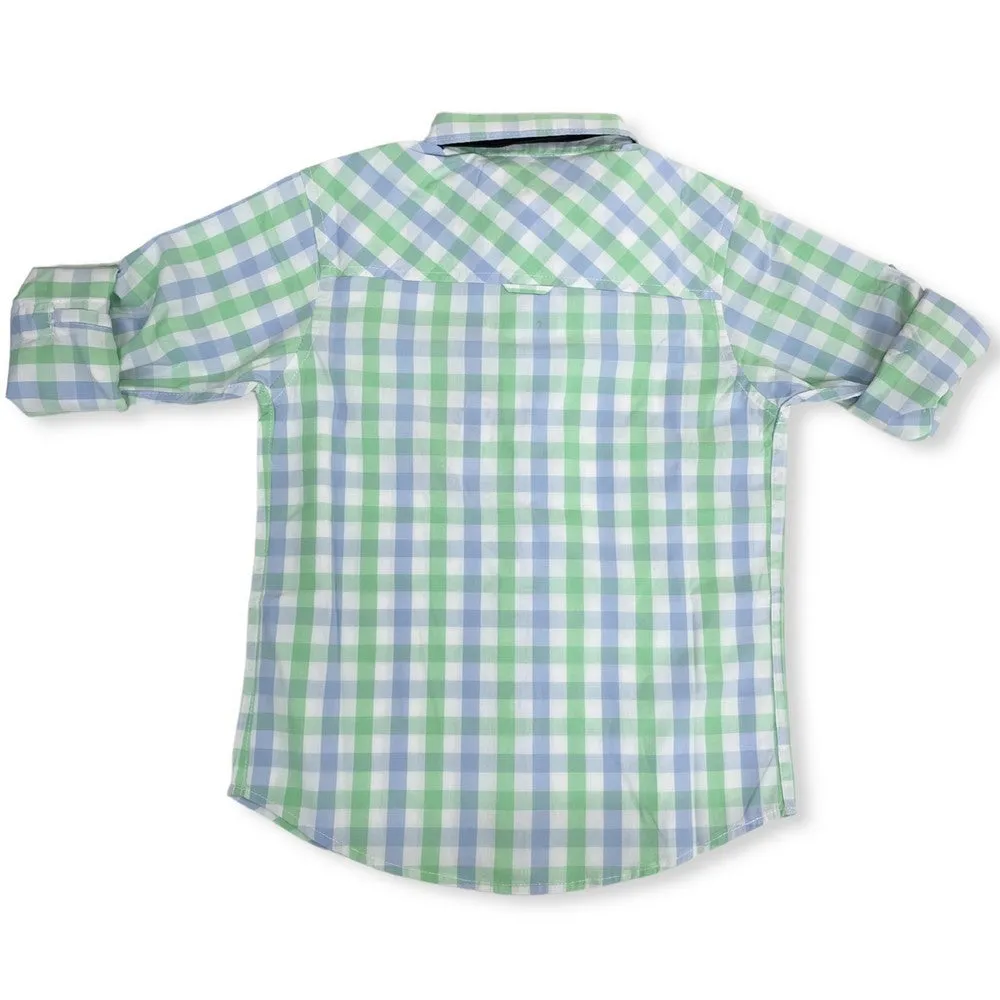 Collar Bow Green Checkered Full Sleeves Shirt