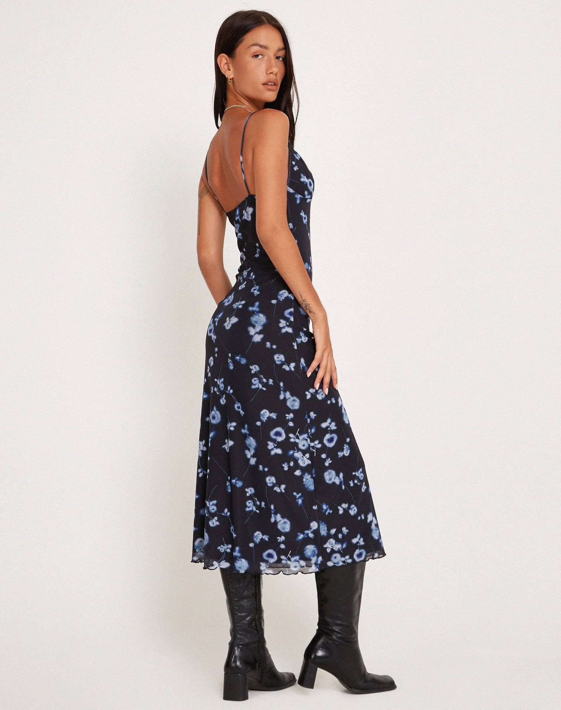 Coya Maxi Dress in Mesh Navy Diffused Floral