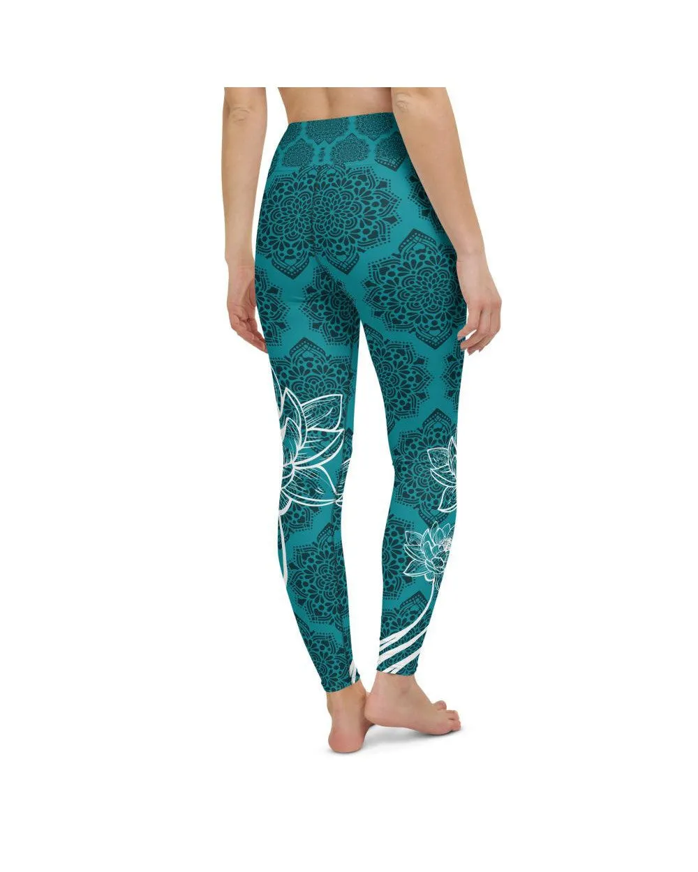 Cyan Blue Lotus Yoga Pants