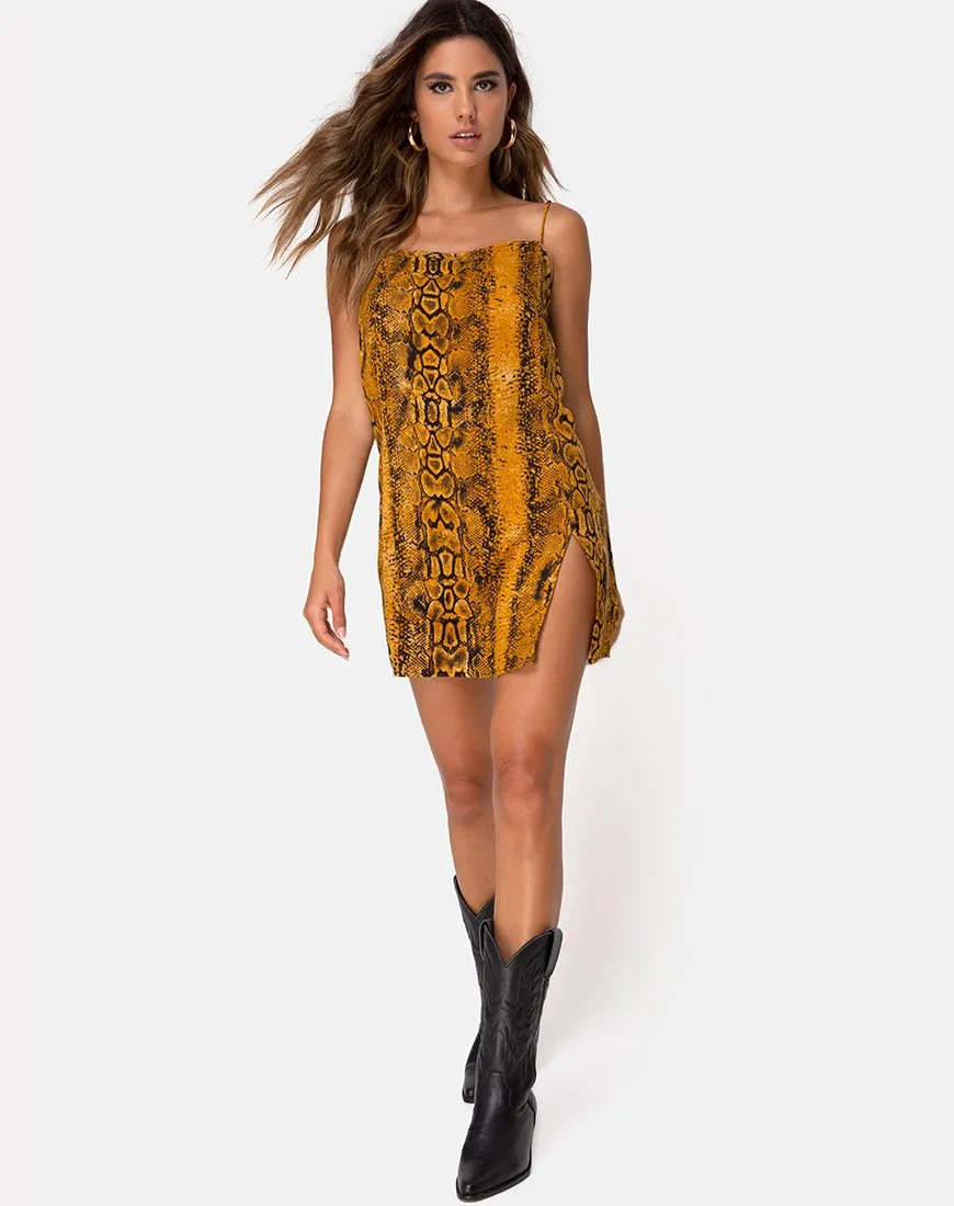 Datista Slip Dress in Snake Mustard