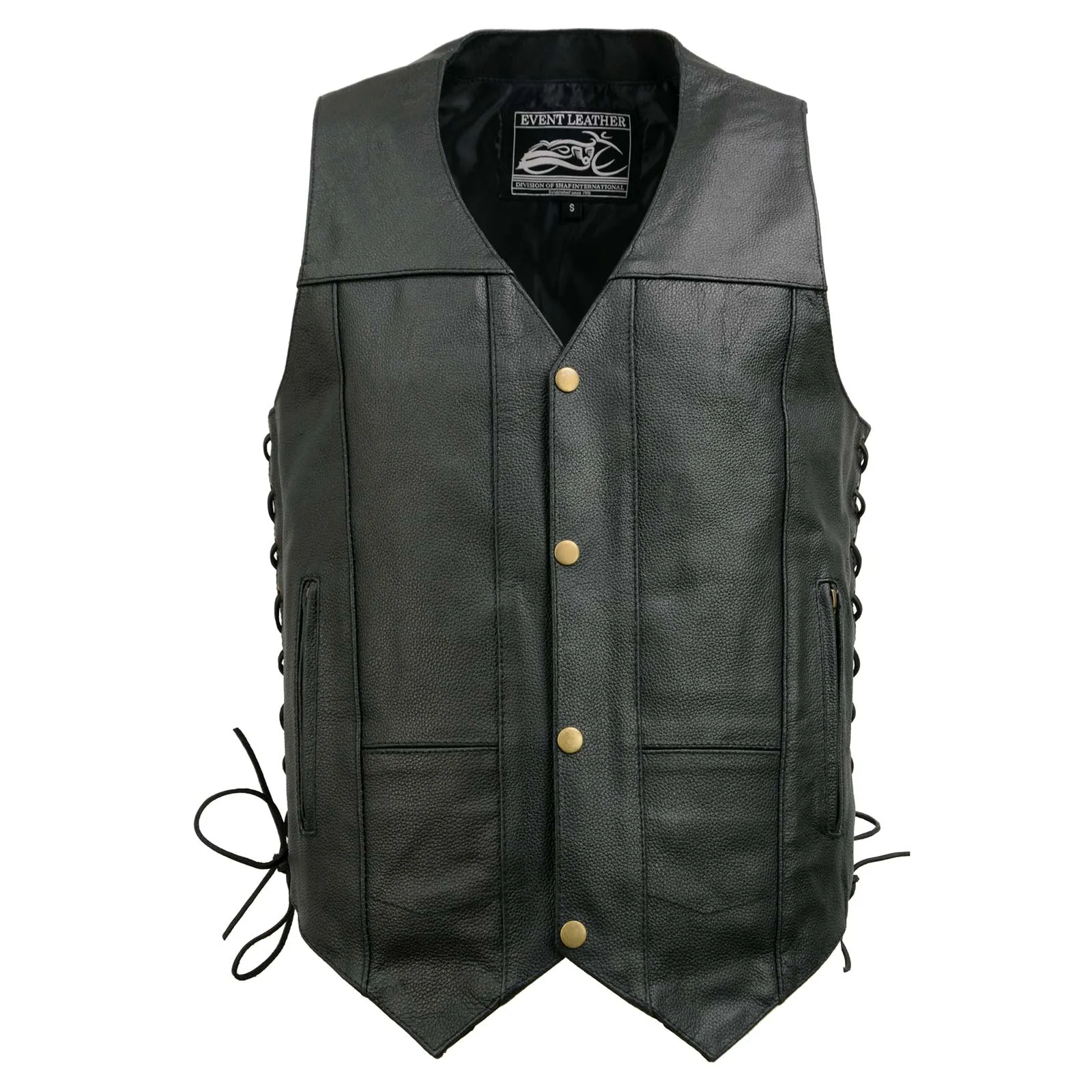 Event Leather EL5391 Black Motorcycle Leather Vest for Men w/ 10