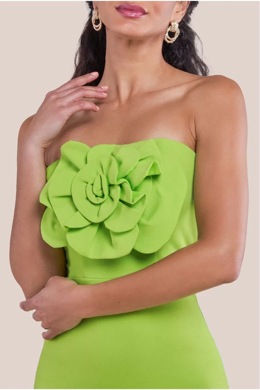 Goddiva Scuba Crepe Bandeau Rose Maxi Dress - Lime