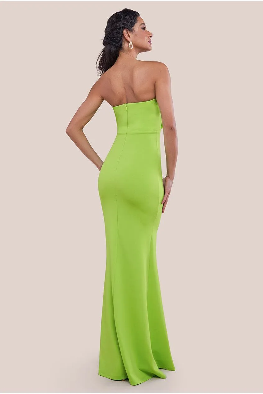 Goddiva Scuba Crepe Bandeau Rose Maxi Dress - Lime