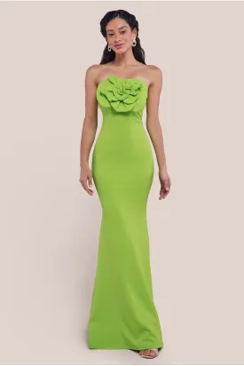 Goddiva Scuba Crepe Bandeau Rose Maxi Dress - Lime