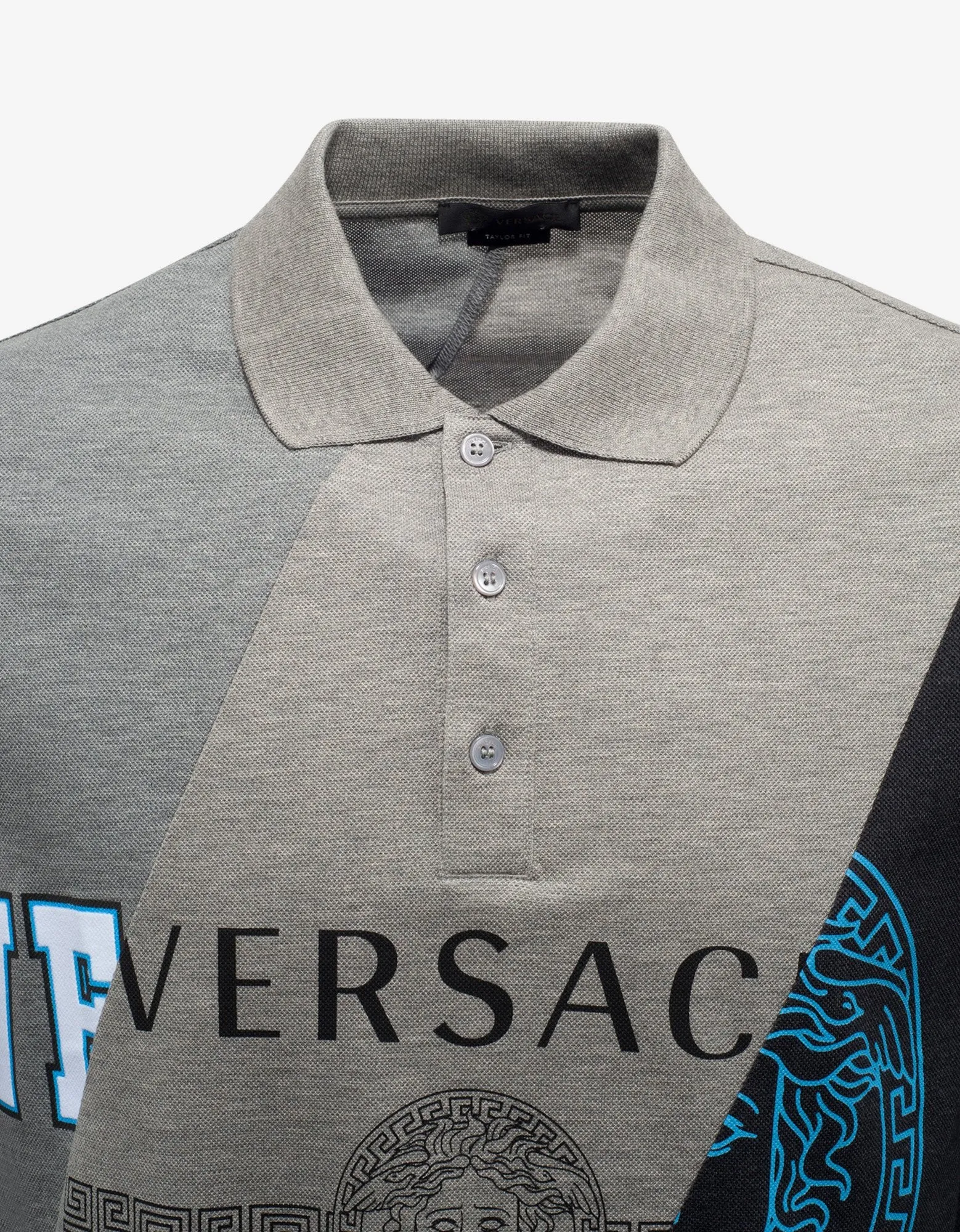 Grey Patchwork Logo Polo T-Shirt -