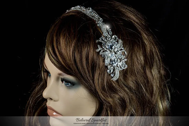 Keena Ribbon Cluster Silver Headband | Swarovski Crystal