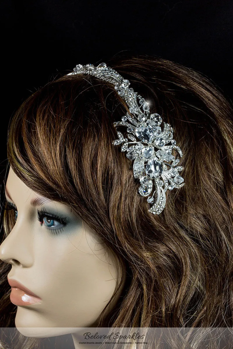 Keena Ribbon Cluster Silver Headband | Swarovski Crystal