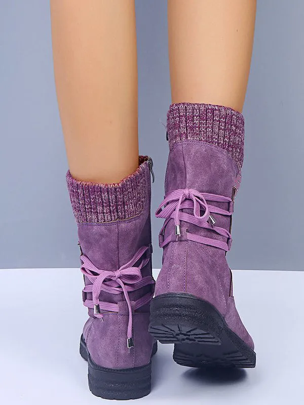 Lace-Up Low Heel Boots with Side Zip