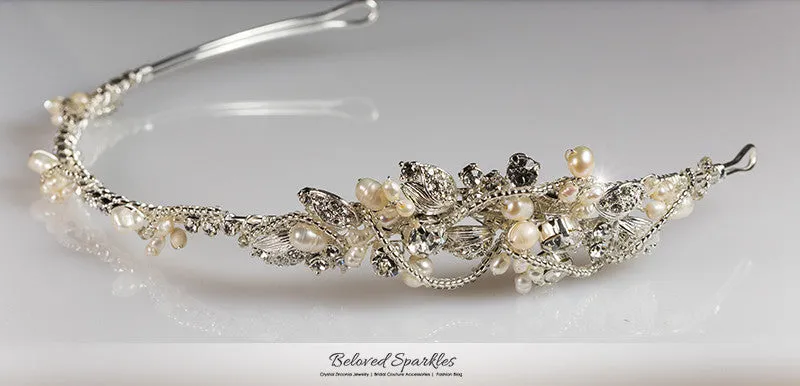 MayKayla Pearl Ribbon Gold  Headband | Swarovski Crystal