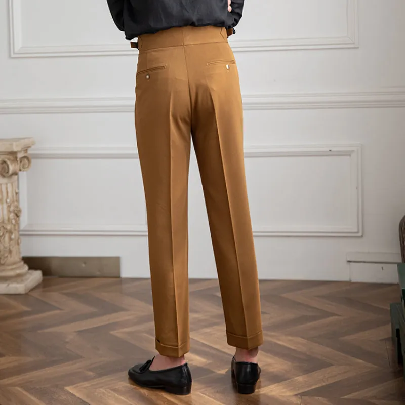 Men's High Waisted Pants Business Casual Retro Slim Fit Dress Pants