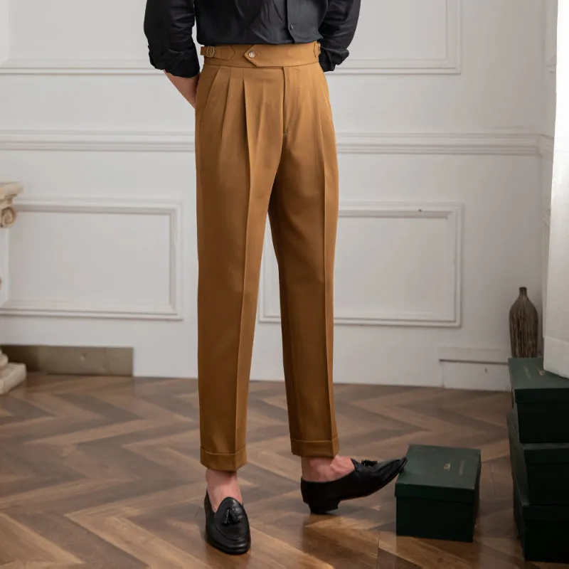 Men's High Waisted Pants Business Casual Retro Slim Fit Dress Pants