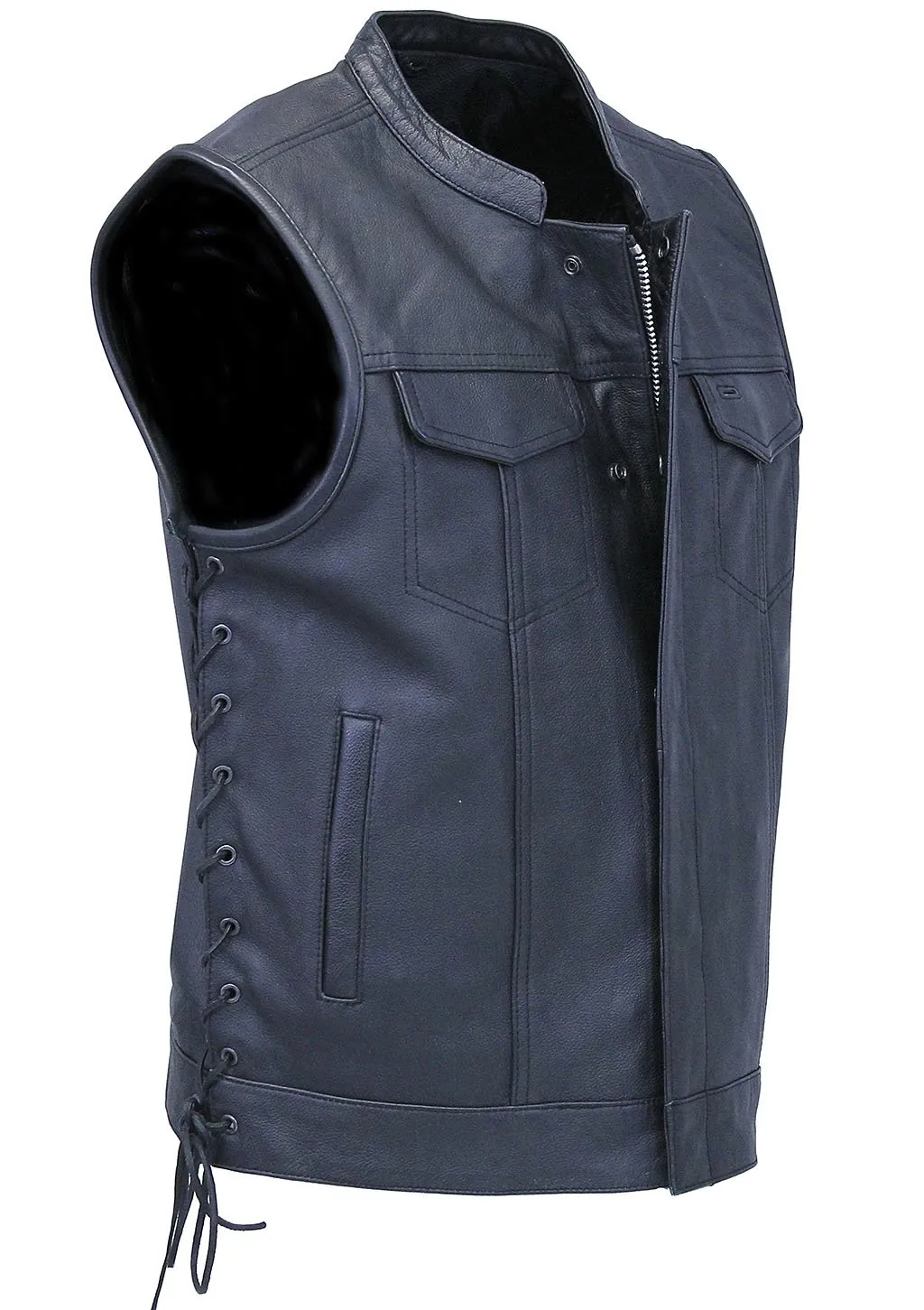 Men's Side Lace Buffalo Leather Club Vest w/1 Piece Back #VM685BSF