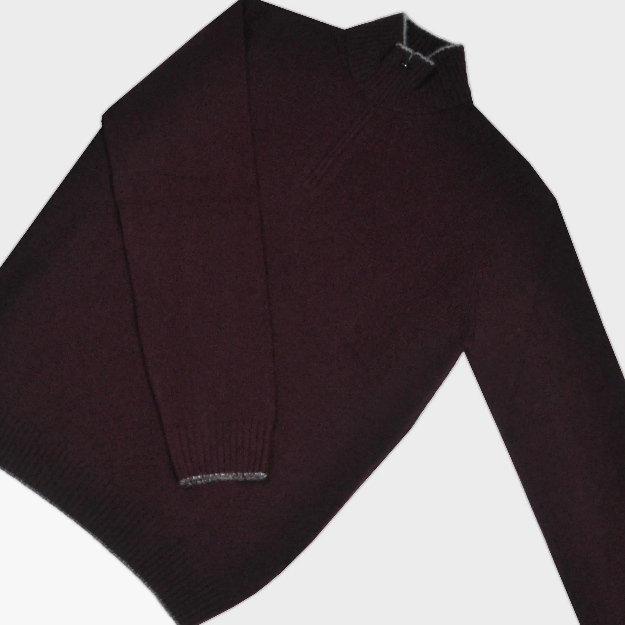 Merino Wool Quarter Zip Jumper in Dark Claret with Grey Trim