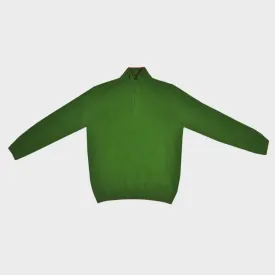 Merino Wool Quarter Zip Jumper in Green with Red Trim