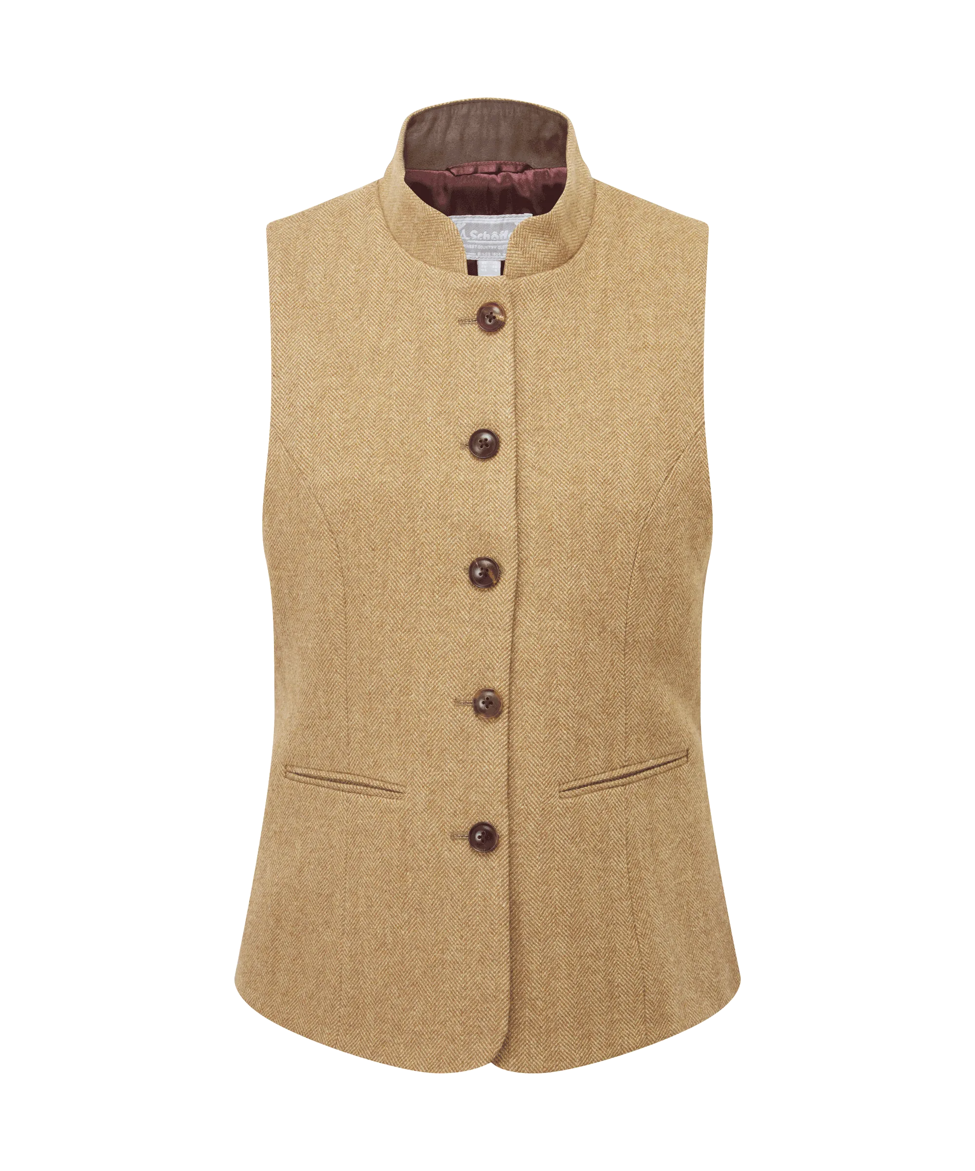 Millport Tweed Nehru Waistcoat - Oak Herringbone Tweed