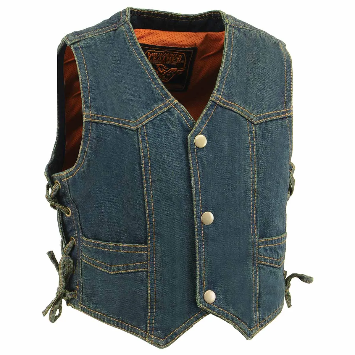 Milwaukee Leather MDK3900 Kids Classic Blue Denim Side Lace Vest