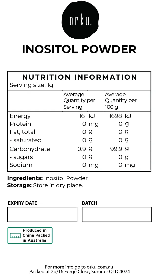 Orku 20kg Myo Inositol Powder - Pharmaceutical-Grade Pure Unflavoured Supplement