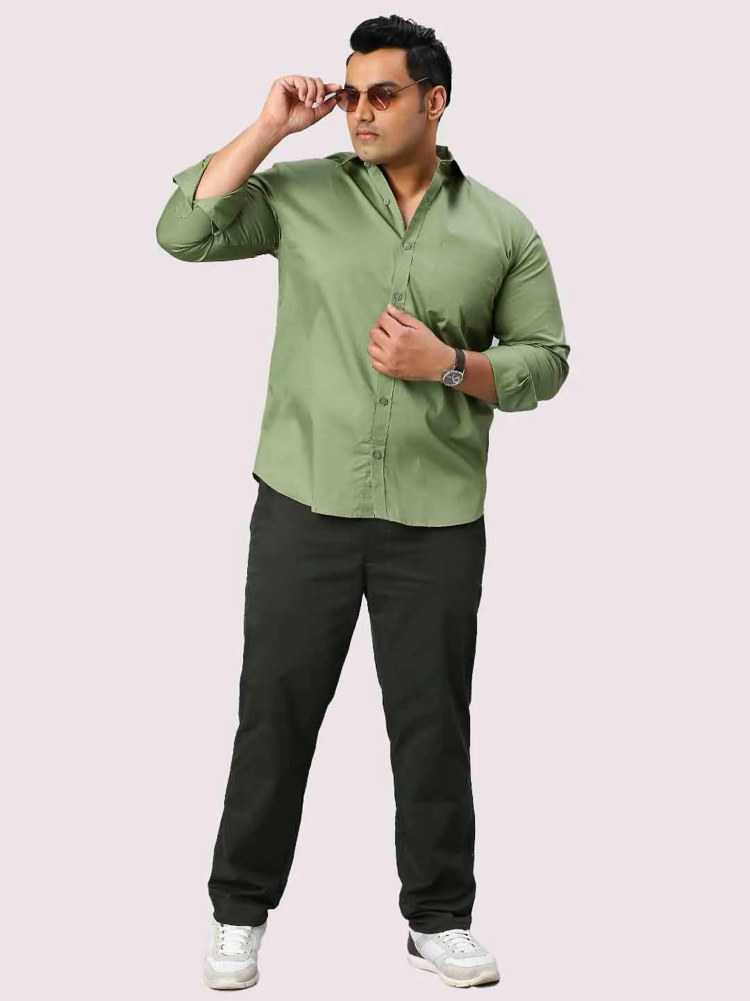 Pista Green Pure Cotton Shirt Men's Plus Size