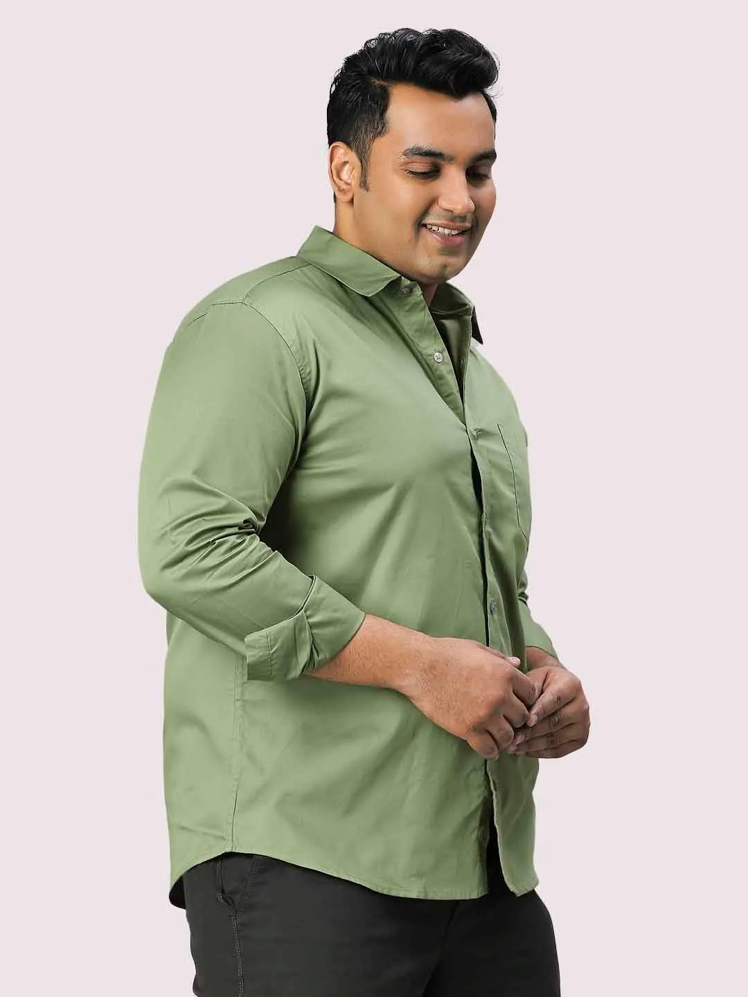 Pista Green Pure Cotton Shirt Men's Plus Size