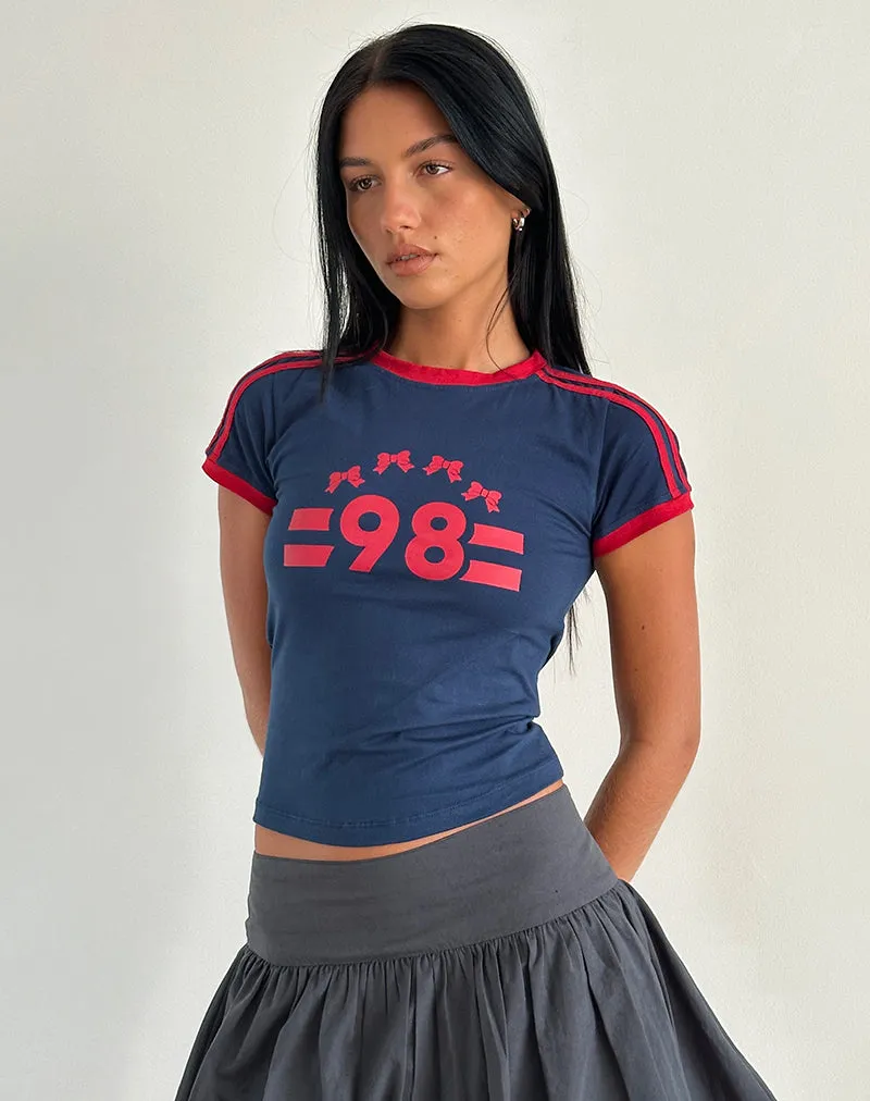 Salda Tee in Navy with Adrenaline Red Binding and '98' Emb