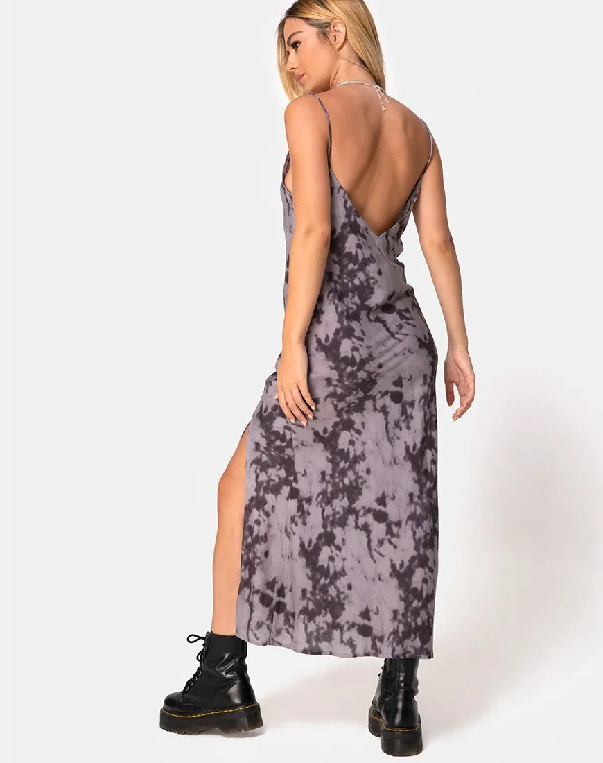 Samia Midi Dress in Grey Bleached Tie Dye