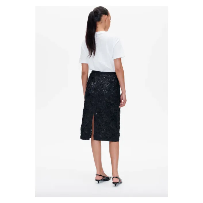 Samina Sequin Detail Midi Skirt Black