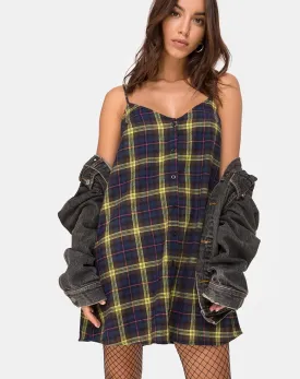 Sanna Slip Dress in Plaid Brown Yellow Check