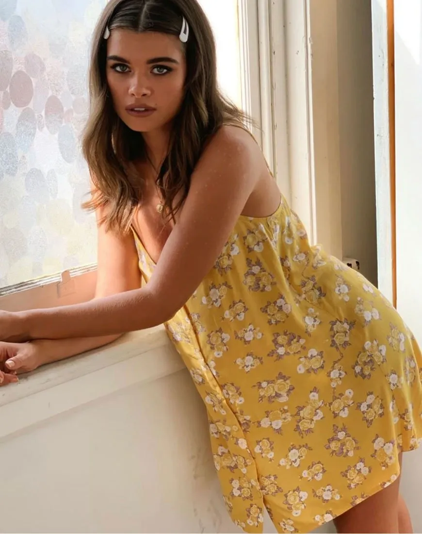 Sanna Slip Dress in Rose Bunch Yellow