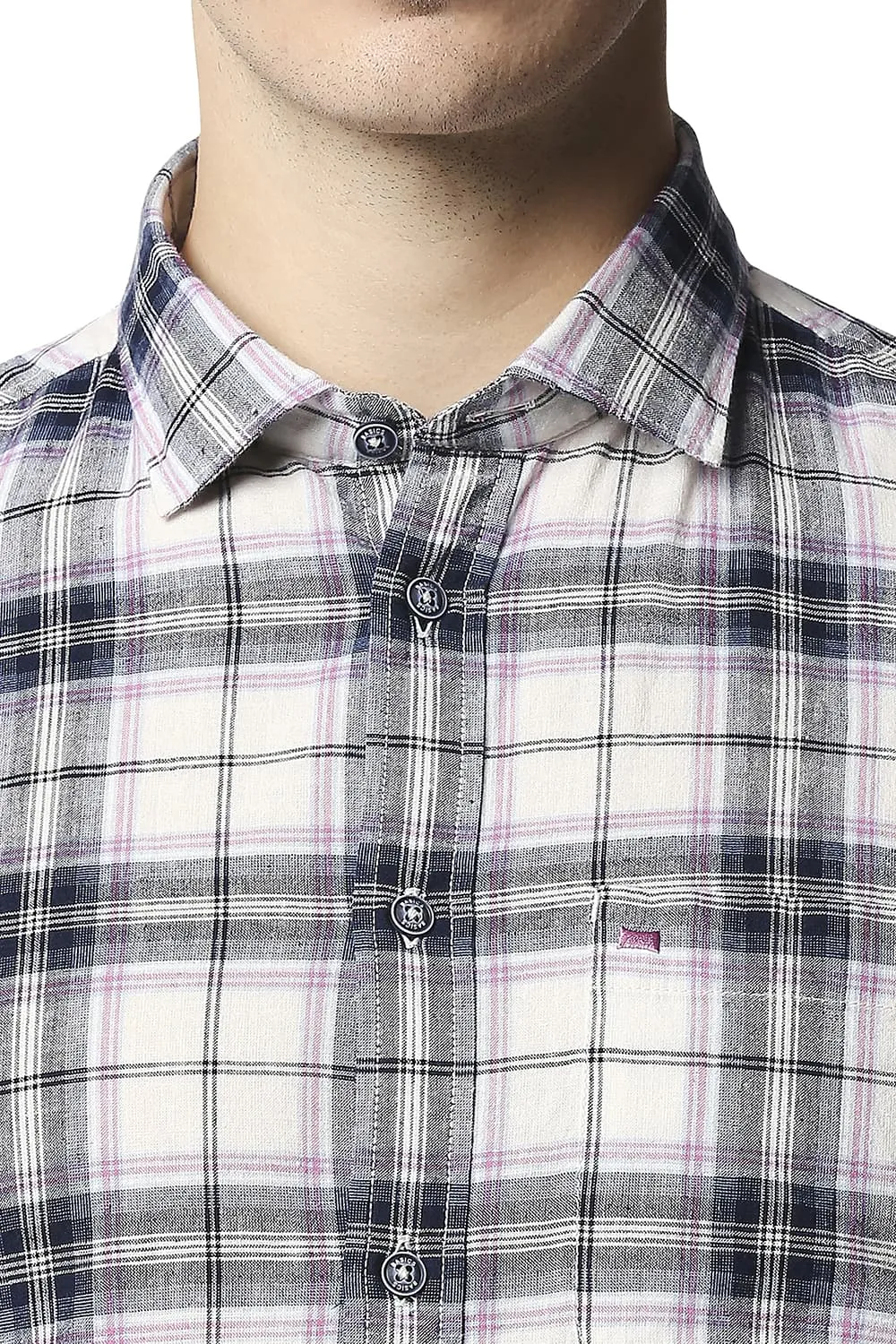 Slim Fit Cotton Jute Checks Halfsleeves Shirt