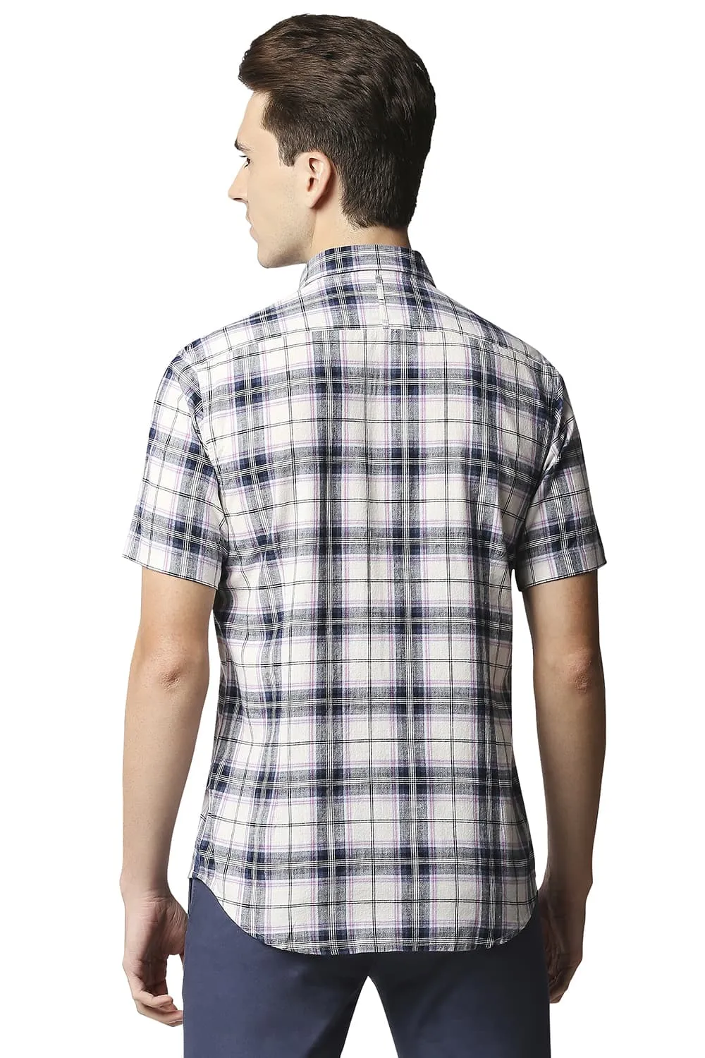 Slim Fit Cotton Jute Checks Halfsleeves Shirt