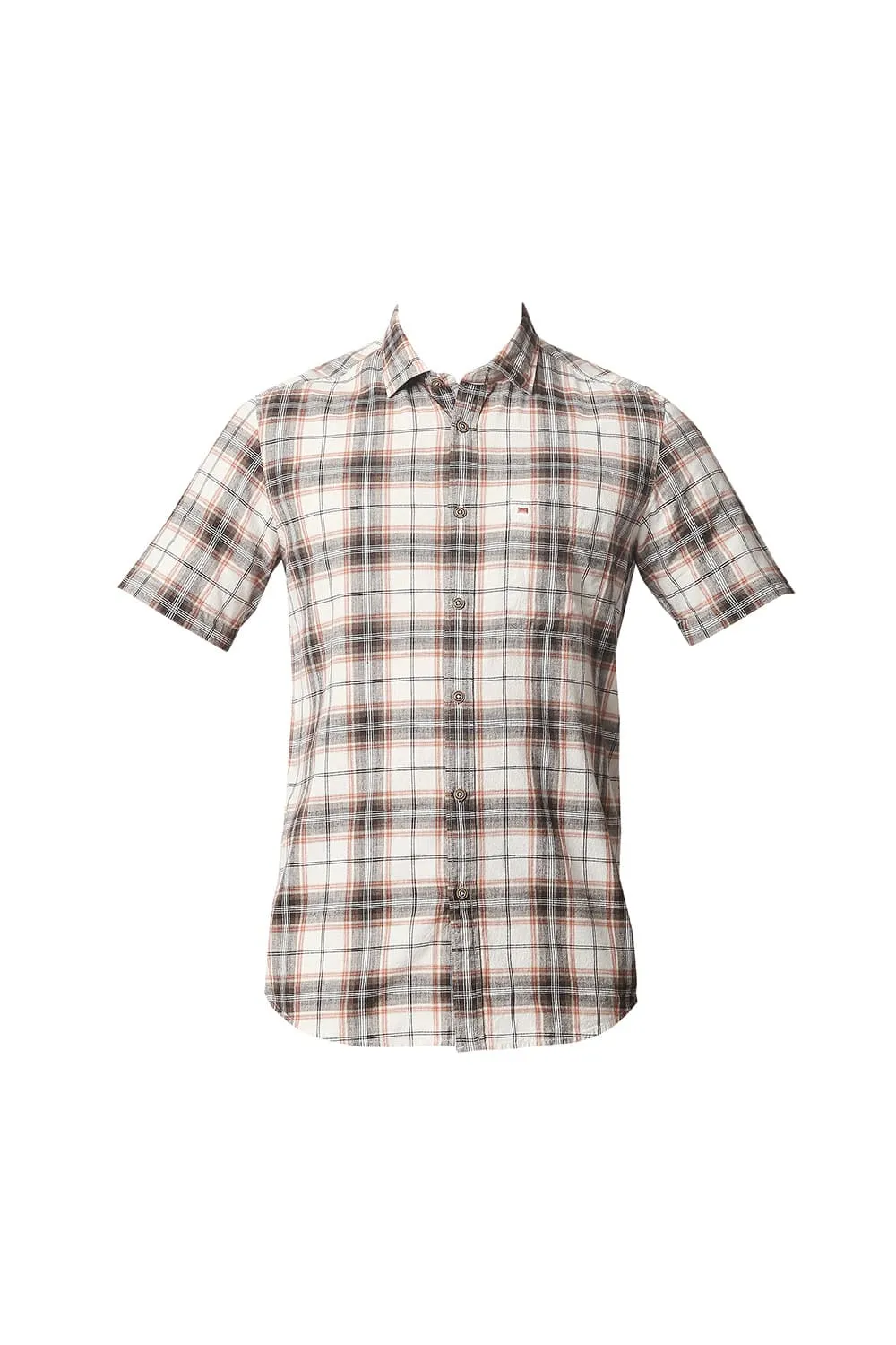 Slim Fit Cotton Jute Checks Halfsleeves Shirt