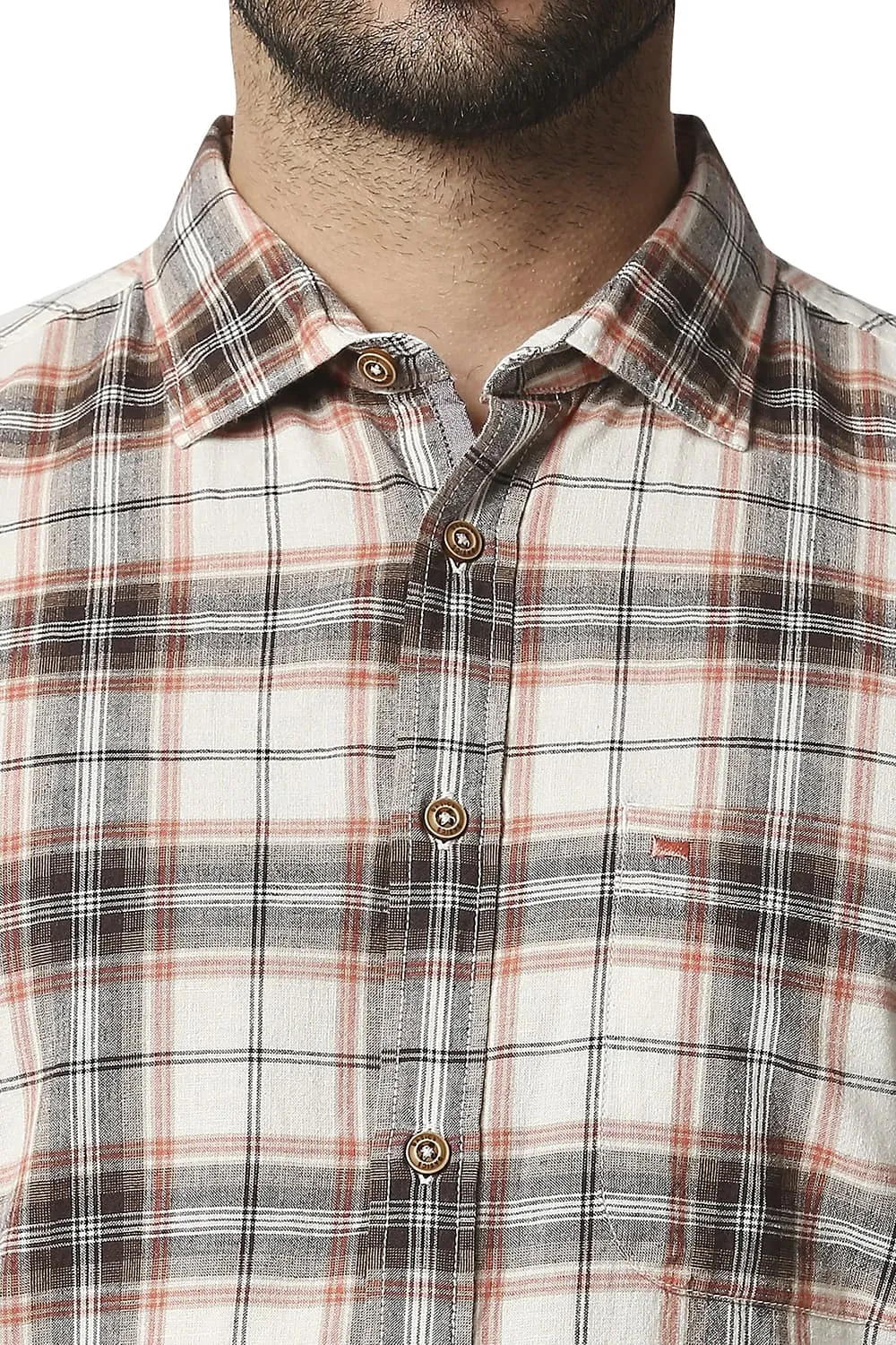 Slim Fit Cotton Jute Checks Shirt