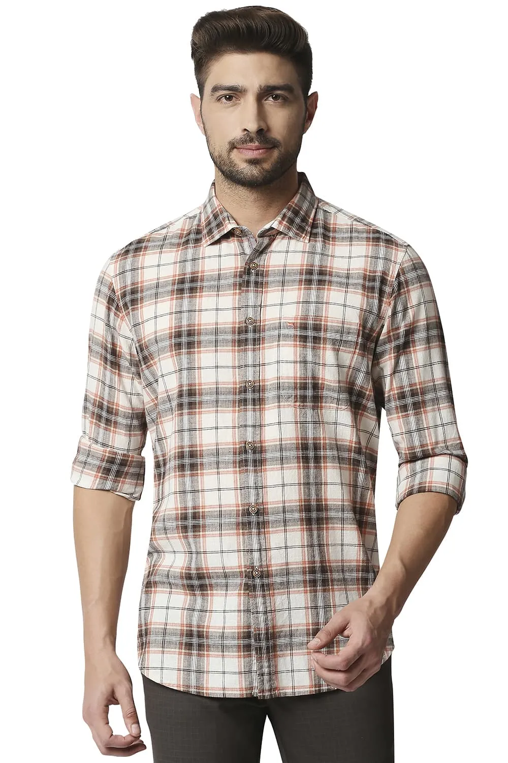 Slim Fit Cotton Jute Checks Shirt