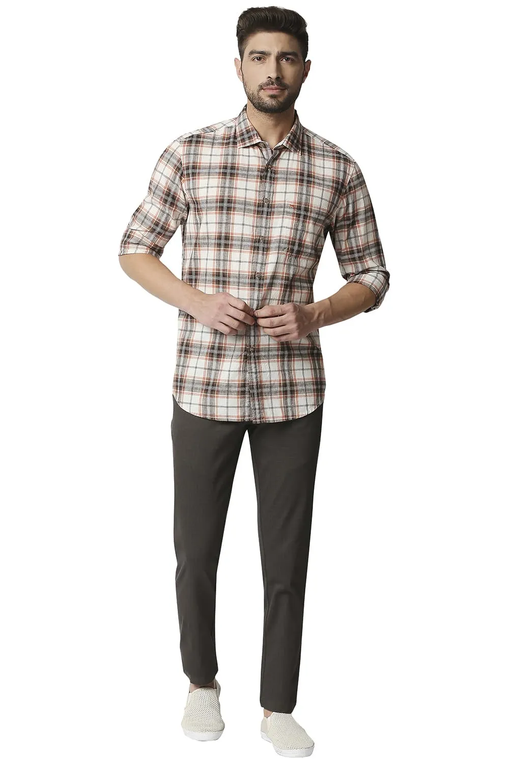 Slim Fit Cotton Jute Checks Shirt