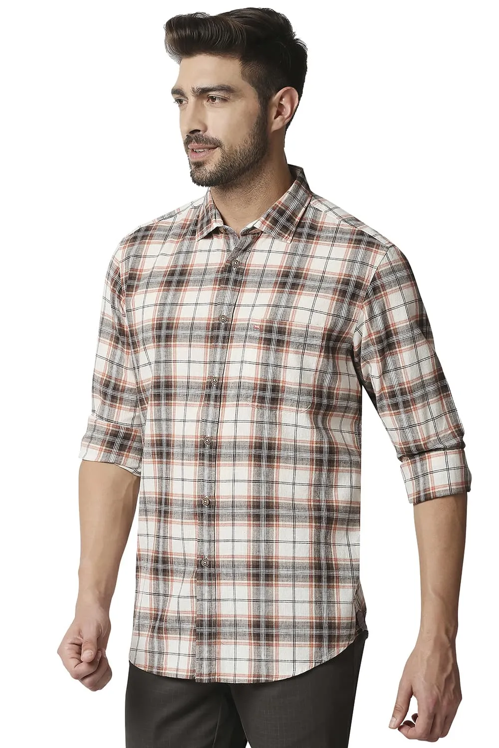 Slim Fit Cotton Jute Checks Shirt