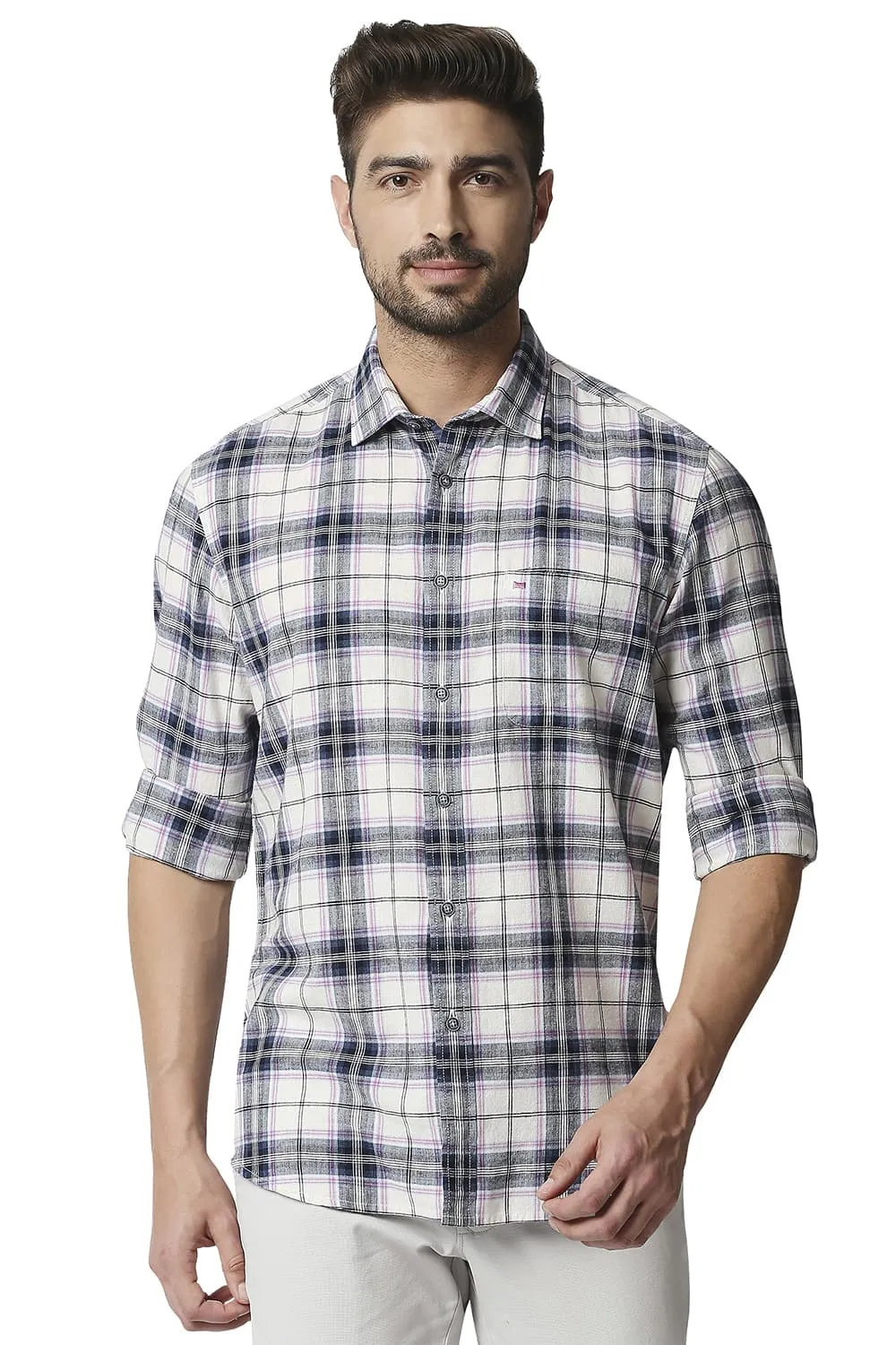 Slim Fit Cotton Jute Checks Shirt