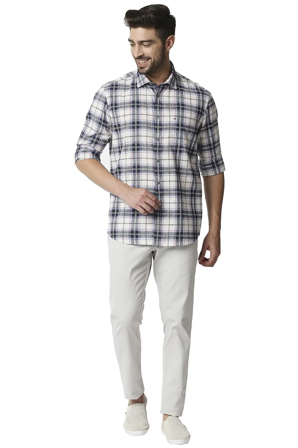 Slim Fit Cotton Jute Checks Shirt