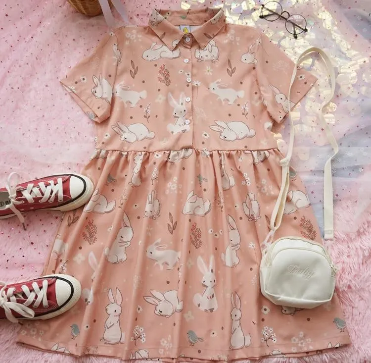 Spring Bunny School Girl Dress