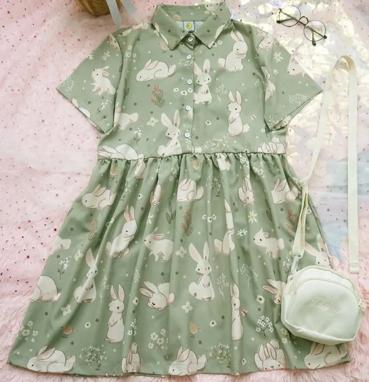 Spring Bunny School Girl Dress