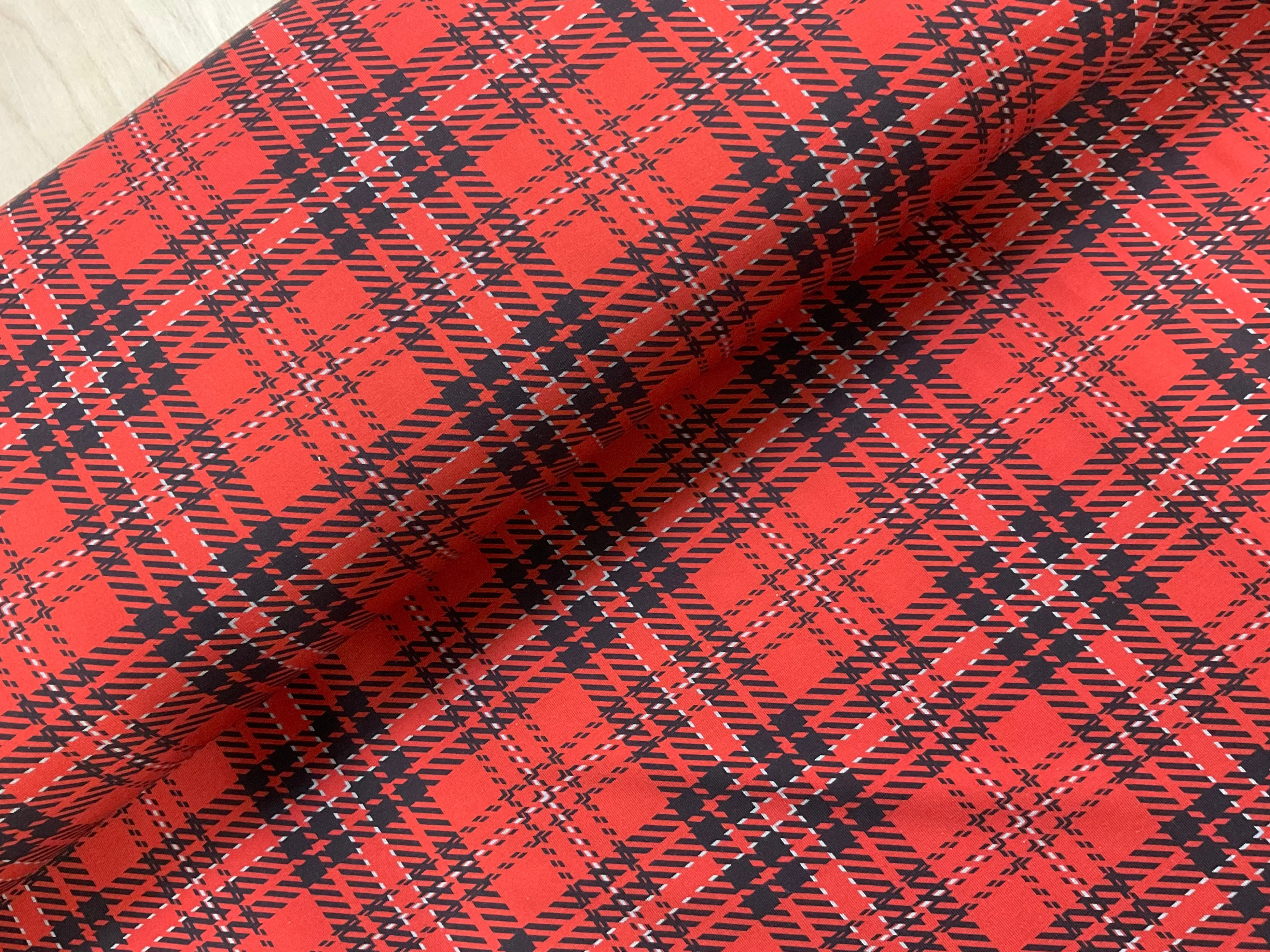 Tartan Red/Black Cotton Jersey Fabric